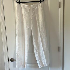 LAUREN Ralph Lauren White Straight Leg Linen Pants